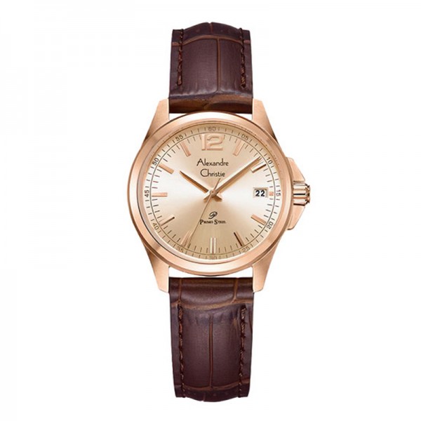 Alexandre Christie AC 1031 Rosegold Full Brown Leather lady LDLRGLN